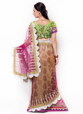 Green Embroidered Faux Net Saree With Blouse 3