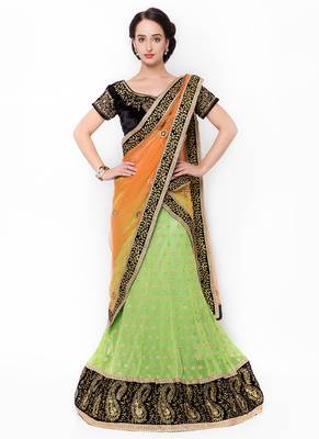 Green Embroidered Faux Net Saree With Blouse 1