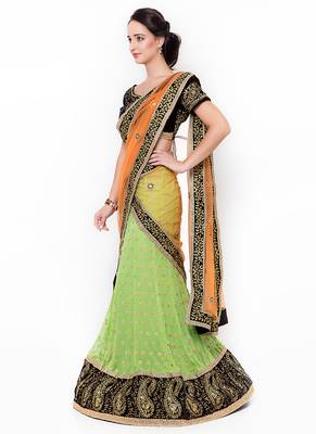 Green Embroidered Faux Net Saree With Blouse 2
