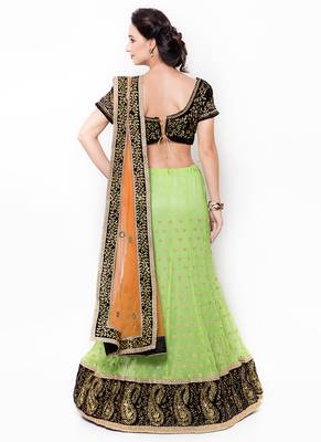 Green Embroidered Faux Net Saree With Blouse 3