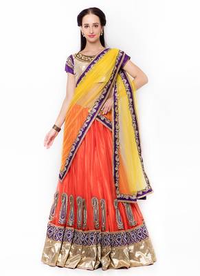 Yellow Embroidered Net Saree With Blouse 1
