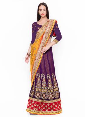 Magenta Embroidered Net Saree With Blouse 1