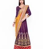 Magenta Embroidered Net Saree With Blouse