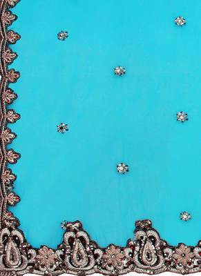 Blue Embroidered Net Saree With Blouse 4