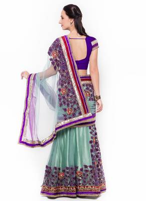 Blue Embroidered Net Saree With Blouse 3