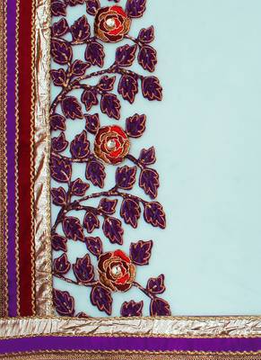 Blue Embroidered Net Saree With Blouse 4