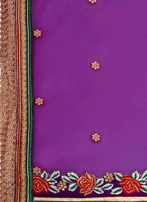 Purple Embroidered Net Saree With Blouse 4