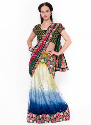 Multicolor Embroidered Net Saree With Blouse 1