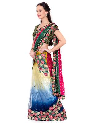 Multicolor Embroidered Net Saree With Blouse 2