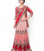 Red Embroidered Chiffon Saree With Blouse
