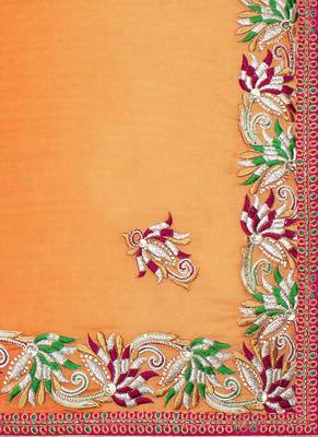 Orange Embroidered Jacquard Saree With Blouse 4