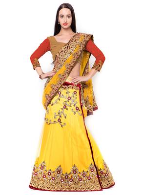 Yellow Embroidered Net Saree With Blouse 1