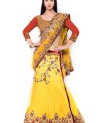 Yellow Embroidered Net Saree With Blouse