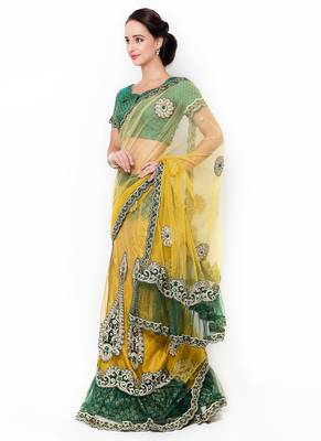 Yellow Embroidered Net Saree With Blouse 2