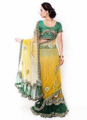 Yellow Embroidered Net Saree With Blouse 3