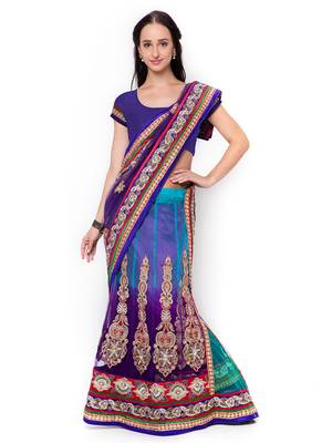 Violet Embroidered Net Saree With Blouse 1