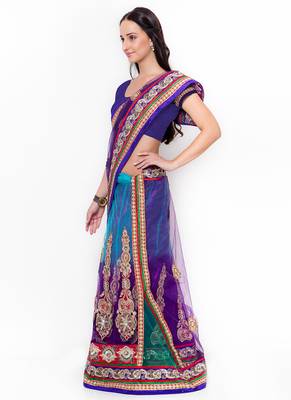 Violet Embroidered Net Saree With Blouse 2