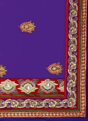 Violet Embroidered Net Saree With Blouse 4