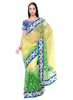 Yellow Embroidered Net Saree With Blouse 1
