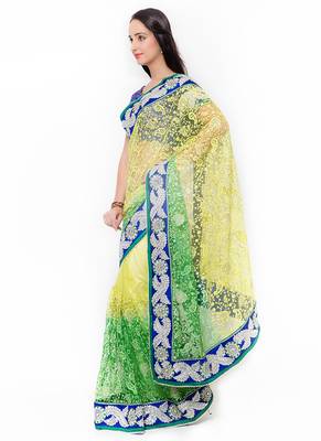 Yellow Embroidered Net Saree With Blouse 2