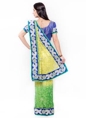 Yellow Embroidered Net Saree With Blouse 3