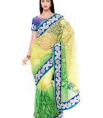 Yellow Embroidered Net Saree With Blouse