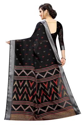 Black printed cotton saree with blouse 2