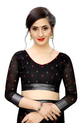 Black printed cotton saree with blouse 4