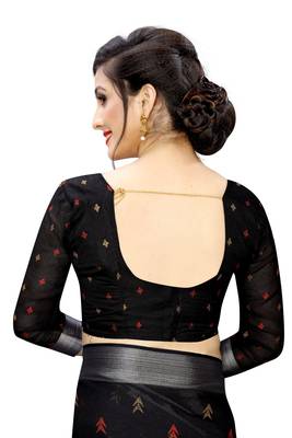 Black printed cotton saree with blouse 5