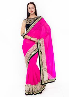 Pink Embroidered Georgette Saree With Blouse 1