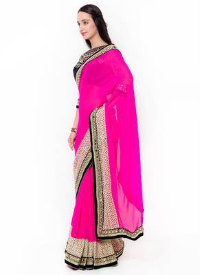 Pink Embroidered Georgette Saree With Blouse 2