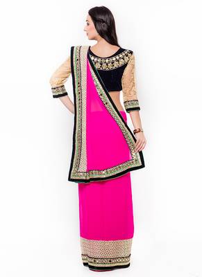 Pink Embroidered Georgette Saree With Blouse 3