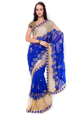 Blue Embroidered Georgette Saree With Blouse 1