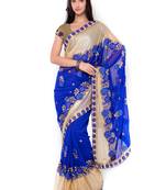 Blue Embroidered Georgette Saree With Blouse