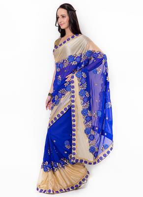 Blue Embroidered Georgette Saree With Blouse 2