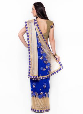 Blue Embroidered Georgette Saree With Blouse 3