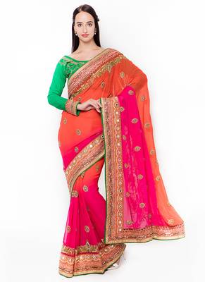 Pink Embroidered Georgette Saree With Blouse 1