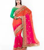 Pink Embroidered Georgette Saree With Blouse