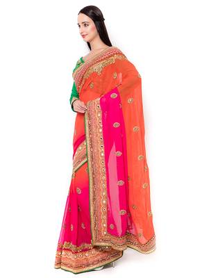 Pink Embroidered Georgette Saree With Blouse 2