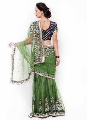Grey Embroidered Net Saree With Blouse 3