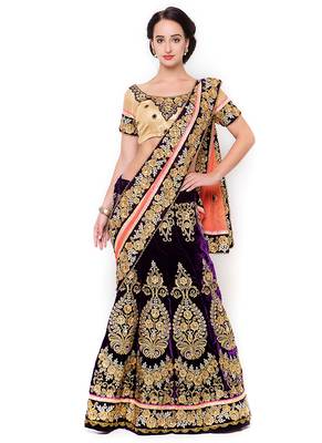 Blue Embroidered Velvet Saree With Blouse 1