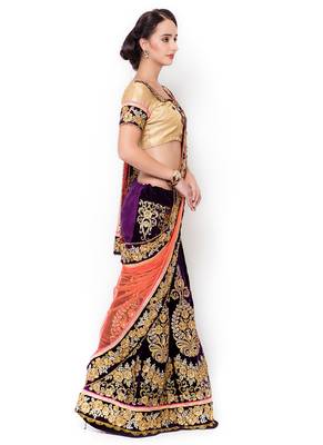 Blue Embroidered Velvet Saree With Blouse 2