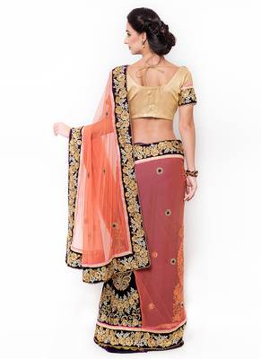 Blue Embroidered Velvet Saree With Blouse 3