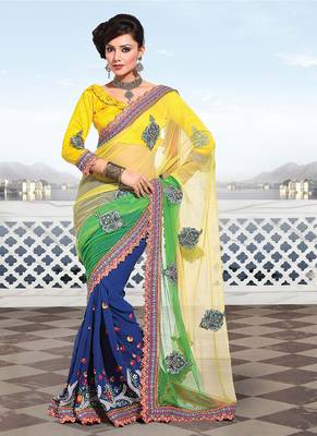 Yellow Embroidered Georgette Saree With Blouse 1