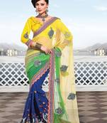 Yellow Embroidered Georgette Saree With Blouse
