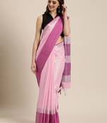 Baby pink woven linen saree with blouse