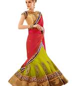 Green Embroidered Net Saree With Blouse