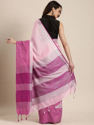 Baby pink woven linen saree with blouse 2