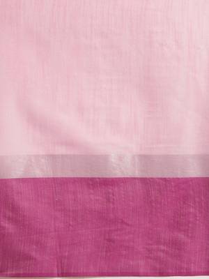 Baby pink woven linen saree with blouse 3