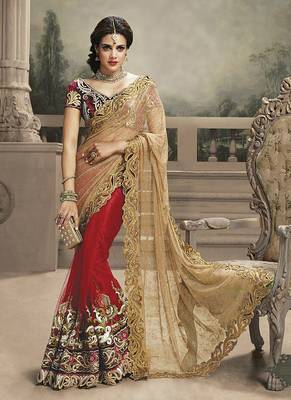 Golden Embroidered Net Saree With Blouse 1
